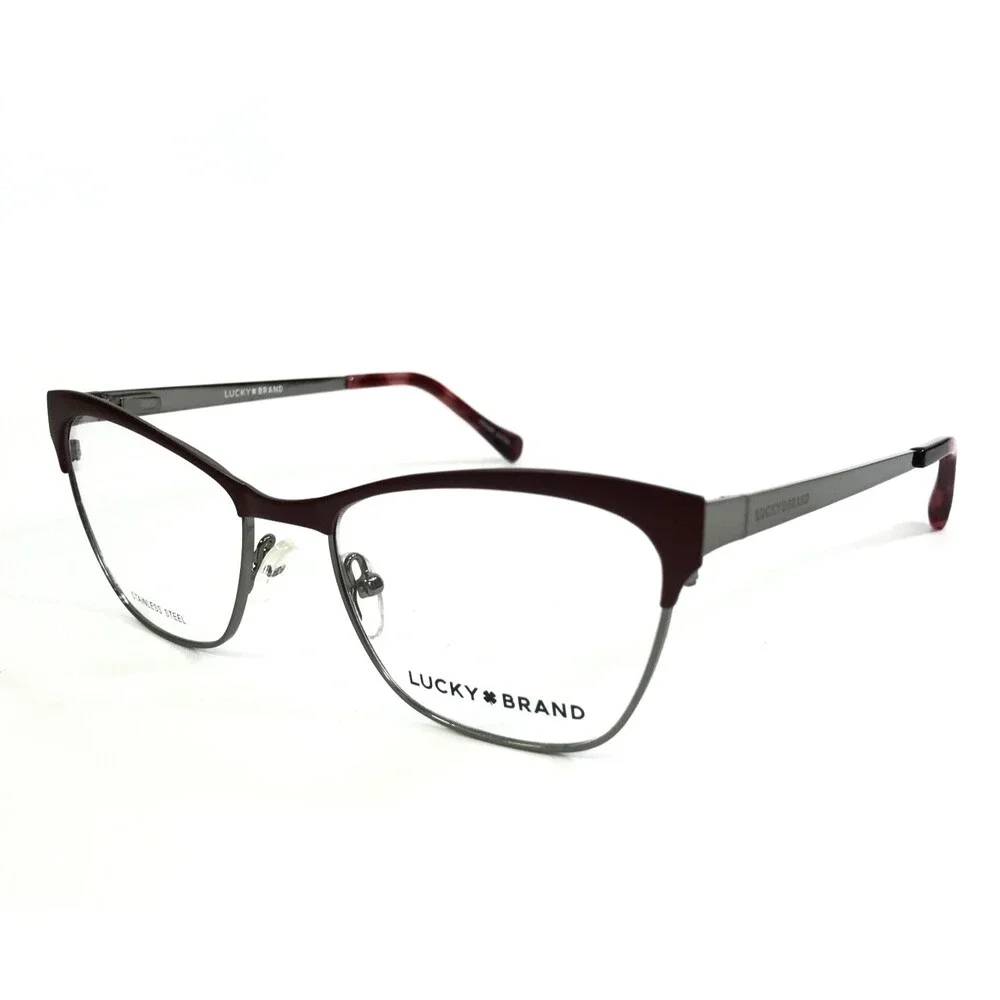 Lucky Brand Eyeglasses Frames D108 BURGUNDY Red Silver Cat Eye 52-17-140